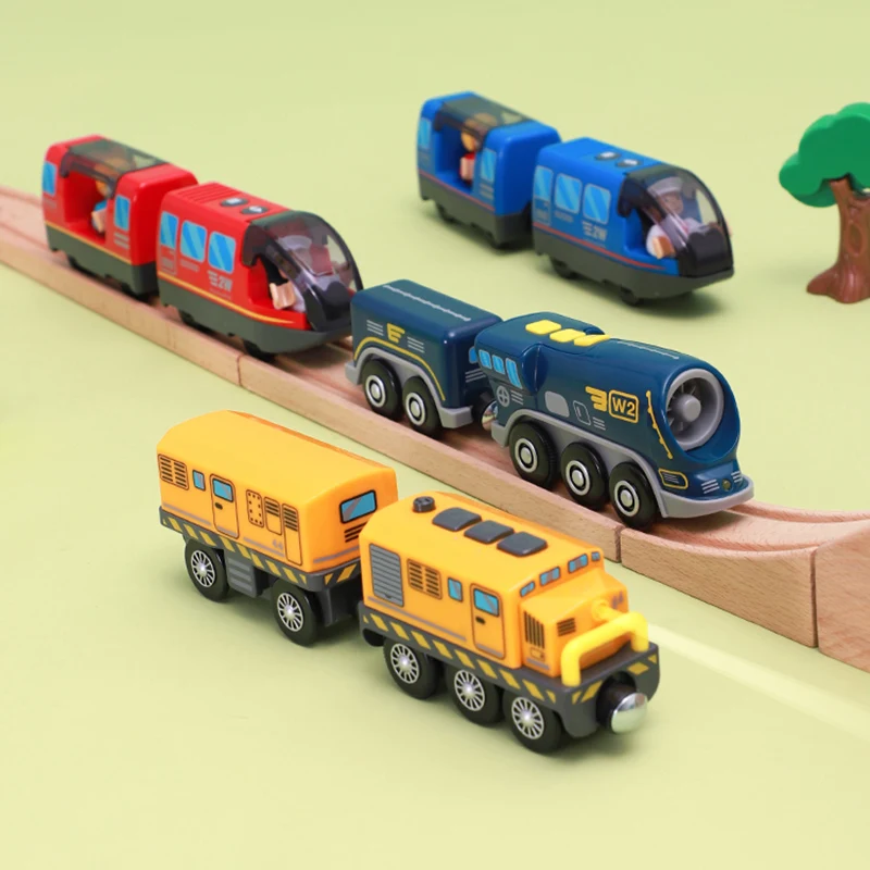 Locomotora con bater&iacute;a para ni&ntilde;os y ni&ntilde;as, tren el&eacute;ctrico tipo bala con motor potente, apto para pista de madera, regalo-0