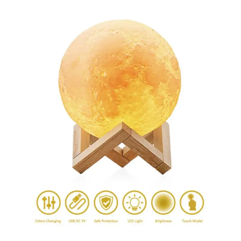 

3D Print Moon Lamp 16 Color Creative Touch Switch Rechargeable LED Night Light with Wood Stand Home Decor Bedroom Birthday