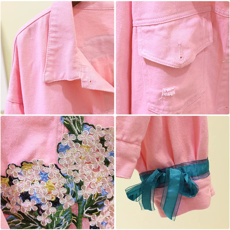 

Autumn Women Denim Jacket 2020 Vintage Embroidery Long Sleeve Slim Female Jeans Coat Casual Bomber Jackets Girls Outwear M114