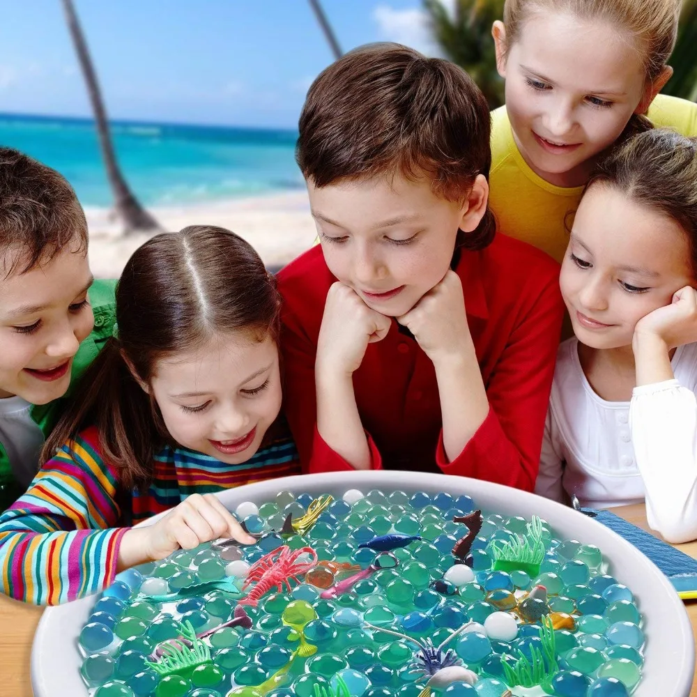 

Water Beads with 16 Sea Animals Toy Sensory Beads for Kids 3+ Explorers Tactile Sensory Kit Sea Animal Creatures Home Decor