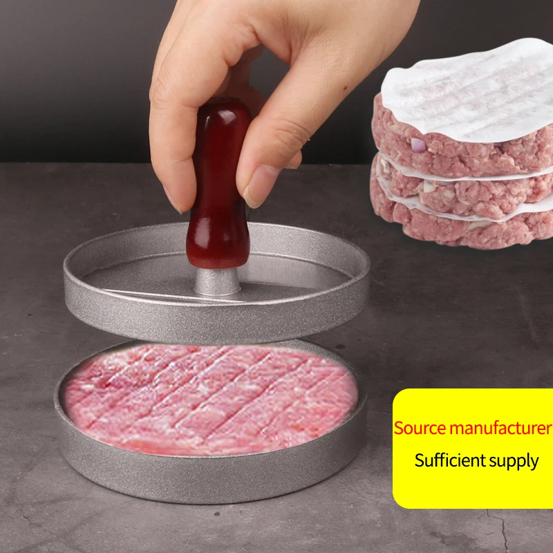 

Hamburger Pressure DIY Mold Aluminum Alloy Hamburg Pressing Machine Meat Maker Manual Non-stick Kitchen Tools Wooden Handle