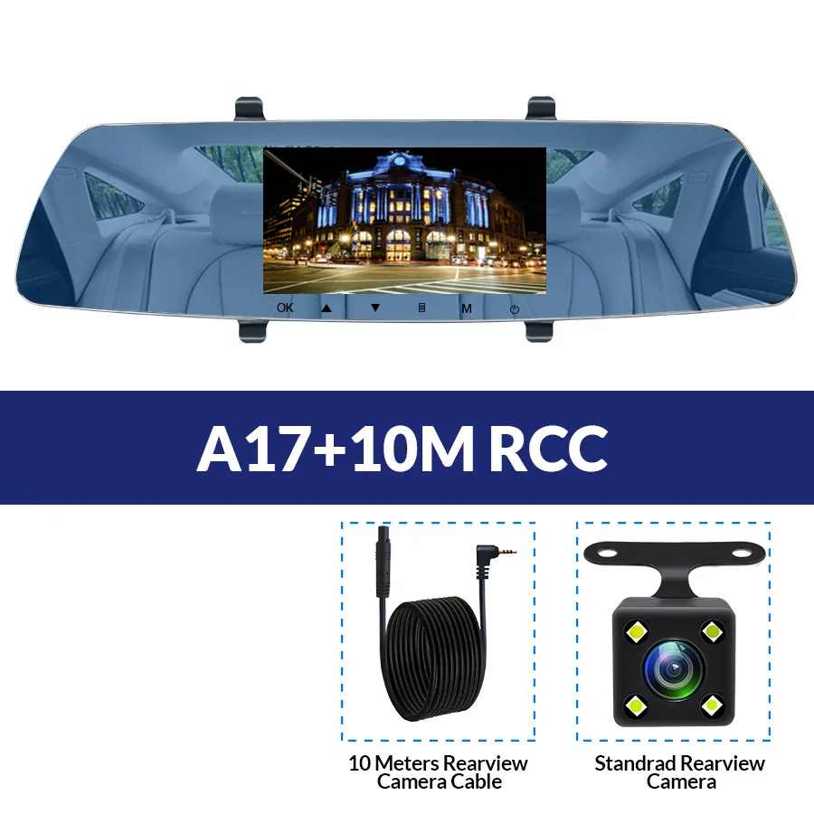 E-ACE A17 5 дюймов Автомобильный видеорегистратор с сенсорным экраном HD 1080P видео рекордер Авто регистратор зеркало заднего вида камера ночного видения видеорегистратор - Название цвета: A17-10M RCC
