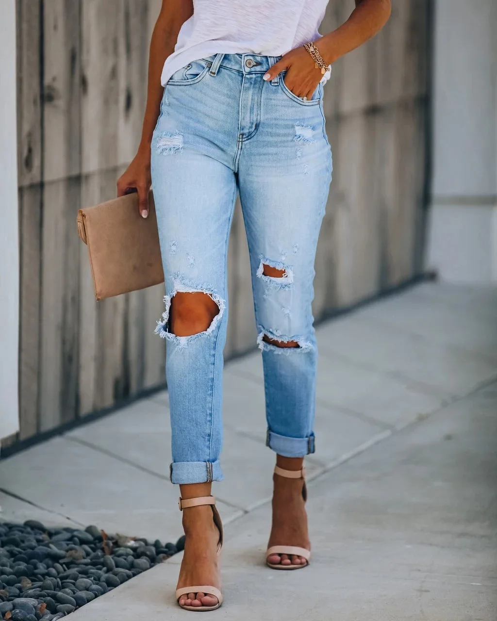 

Новая женская одежда на осень и зиму, рваные эластичные облегающие модные джинсы с высокой талией, женские штаны