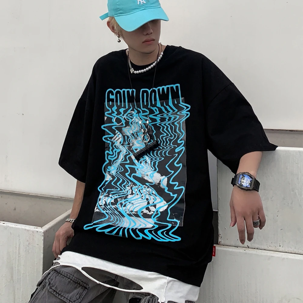 

Dark Icon Printed Hip Hop Tshirt Summer Crew Neck Hipster T-shirt Oversize Tee Male Top Black Khaki