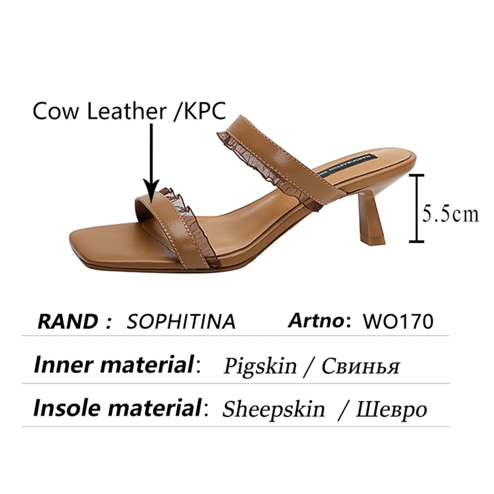 

SOPHITINA Women Slippers Stiletto High-heeled Frill Genuine Leather Summer Lady Shoes Outer Wear TPR Non-slip Female Shoes WO170