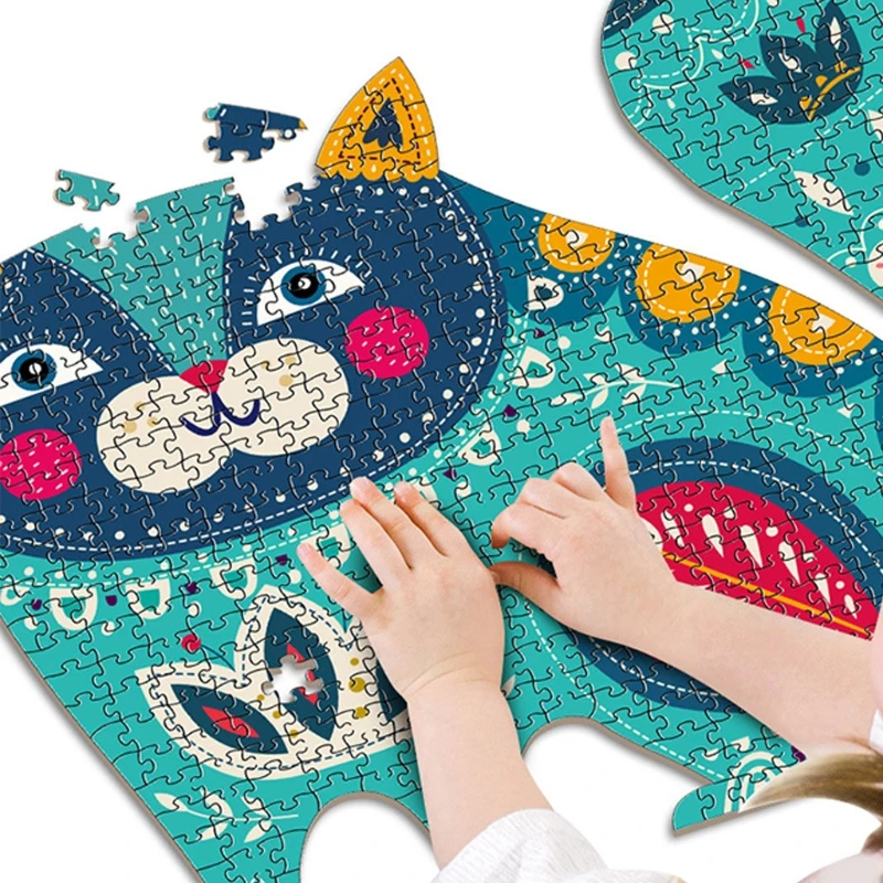 

97BE 500pieces Puzzle White Card Jigsaw Cat/Elephant/Dinosaur Puzzle Eco-Friendly Paperboard Material DIY Decorative Jigsaw