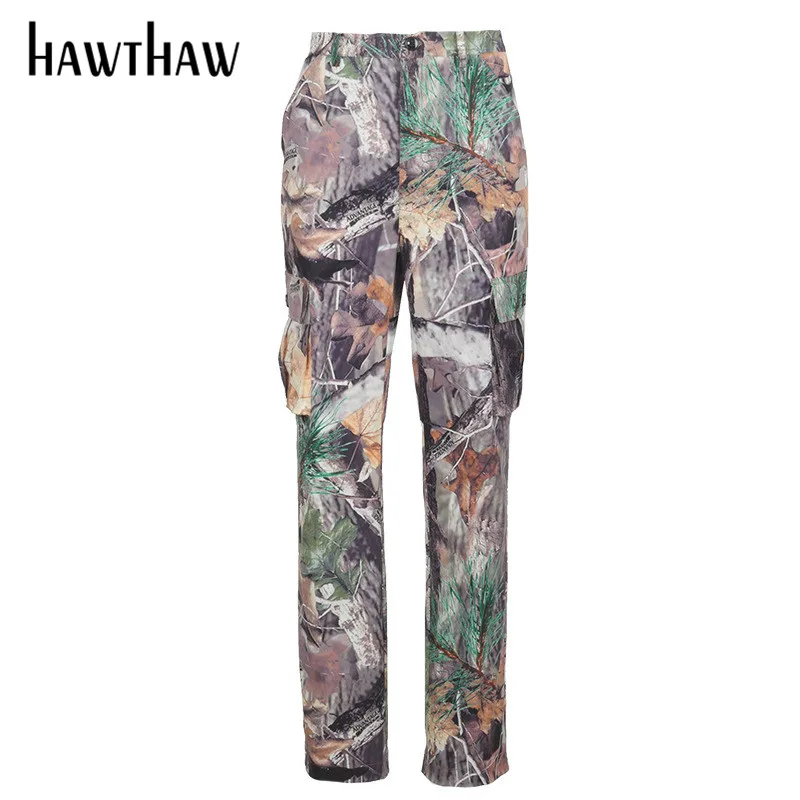 

Hawthaw Women Casual Autumn Winter Printed Straight Fashion Streetwear Loose Female Cargo Long Pants 2020 Fall Clothes