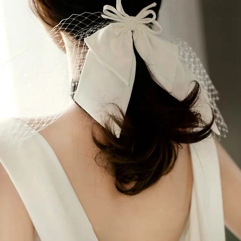 Белый атласный бант аксессуары для волос свадебные невесты украшение фотосъемки