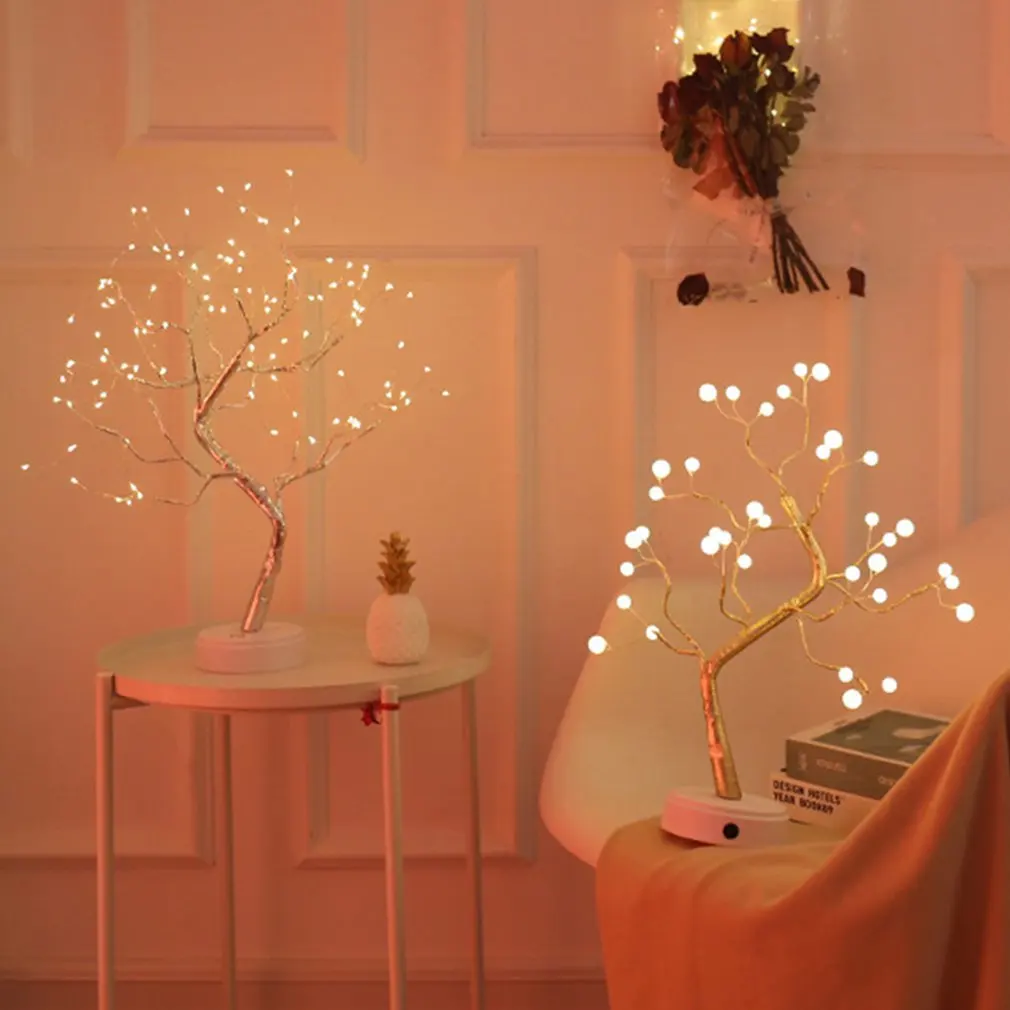 

Fire Tree Light Copper wire Table Lamps Night light for Home Indoor Bedroom Wedding Party Christmas Decoration Fairy Light 2020
