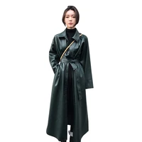 vintage pu leather long jacket women windbreaker lapel korean style trench coats women oversized leather jacket female cx1697