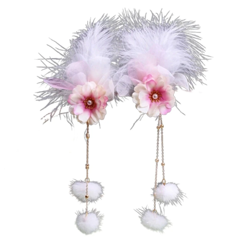 

Chinese Style Headwear Feather Hair Pins with Tassel Vintage Flower Hairpins Lolita Hair Ornament Decorative Props