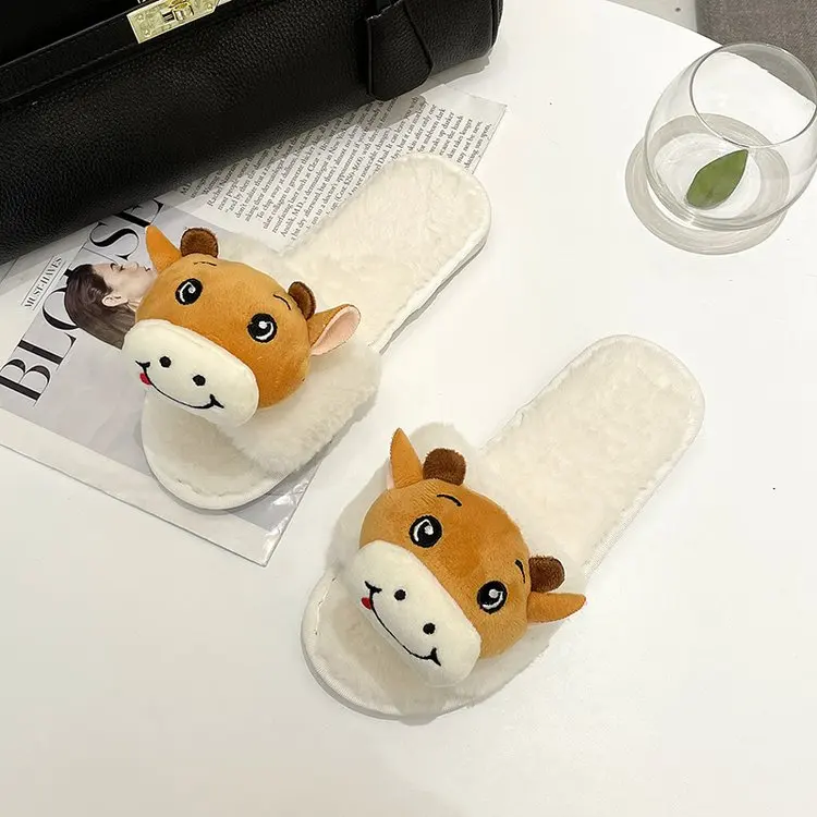 2021  Autumn and Winter Home Ladies Cotton Slippers Cute Calf Knot Decoration Comfortable Slippers Female Furry Slippers Female