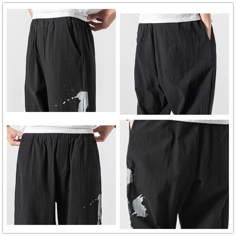 Мужские хлопковые и льняные шаровары JDDTON повседневные свободные штаны в