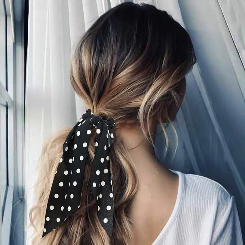 Coletero con lazo para mujer, gomas el&aacute;sticas para atar el pelo, estampado de moda-3