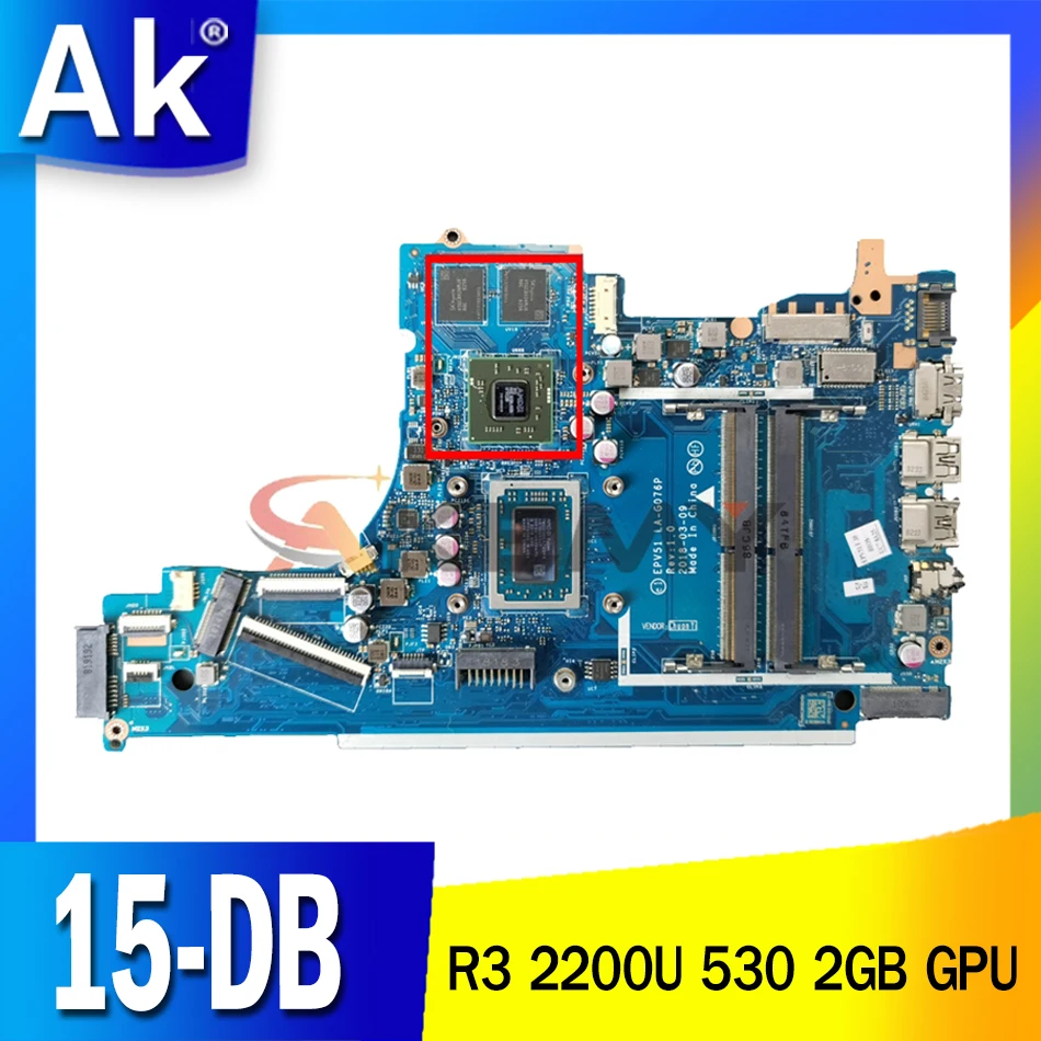 

Akemy For HP 15-DB 15-DX Laptop Motherboard EPV51 LA-G076P DSC 530 2GB GPU Ryzen3 2200U CPU L20668-001 L20668-601