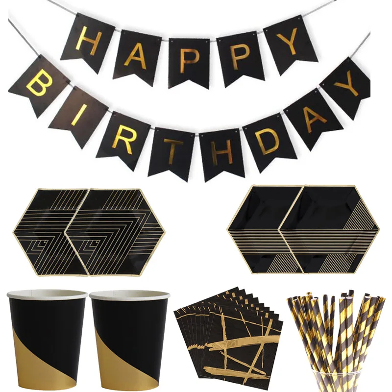 

8pcs/lot Colorful Gold Paper Disposable tableware Plate Cup Napkins for baby shower party decoration supplies