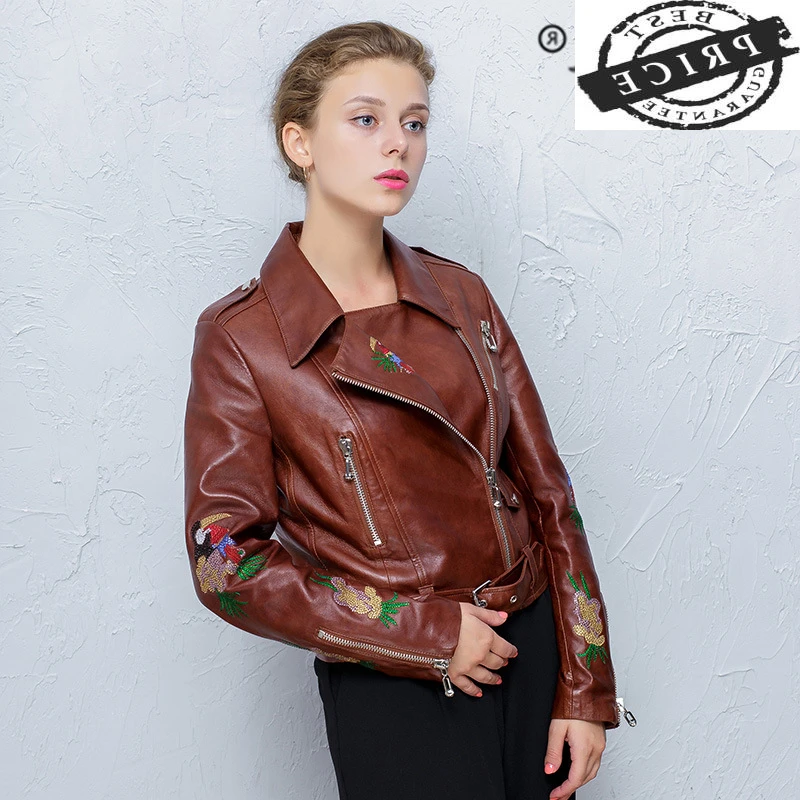 

100% Real Sheepskin Coat Female Genuine Leather Jackets Women Short Montone Biker Jacket Female Clothes 2021 Hiver DF1601