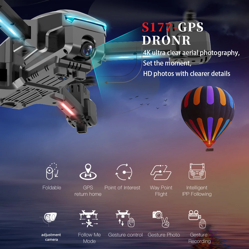 2020 новый s177 дрон gps 4k 5g wi fi hd широкий фор