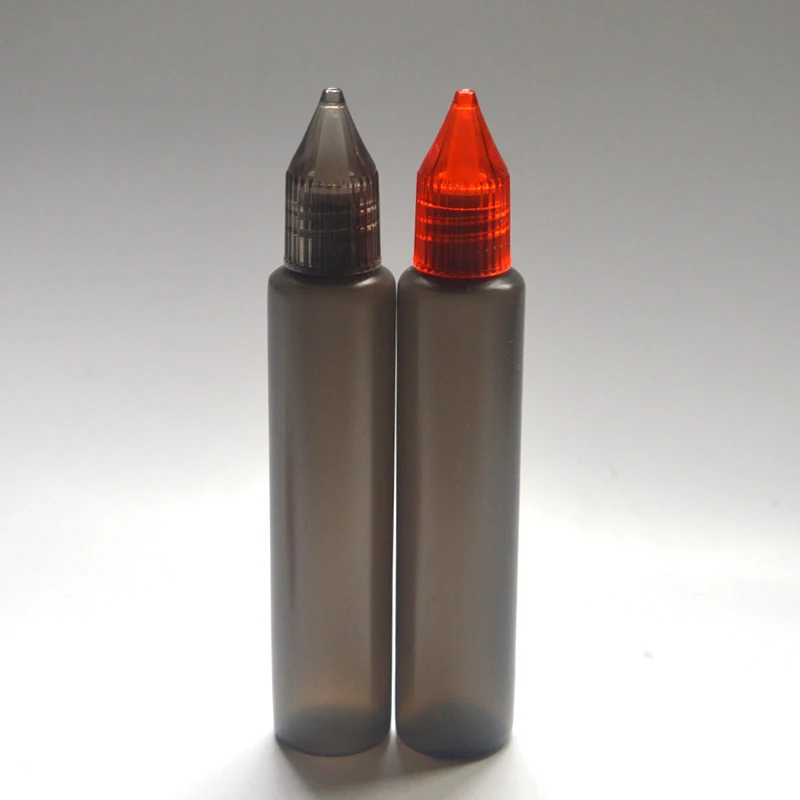 Черная пластиковая бутылка капельница 30 мл с цветной крышкой и длинной пустой