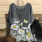 Женская винтажная блузка из смесового хлопка с принтом бабочек, топ с круглым вырезом и короткими рукавами, туника, богемные топы, 40 #, размера плюс
