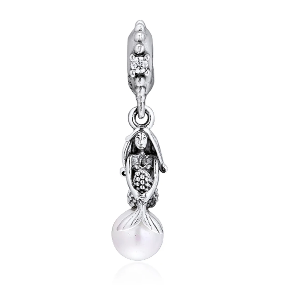 QANDOCCI серебряные бусины 925 пробы Fit Pandora Браслеты Светящиеся Ариэль Висячие