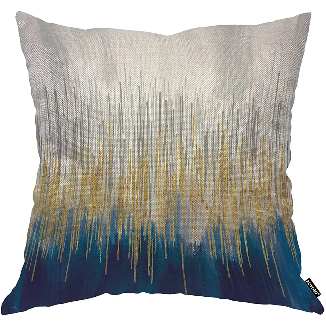 

Gold and Blue Oil Painting Pillowcase Art Stroked Texture Throw Pillow Cover 18X18 Inch Cotton Linen Cushion Decorative