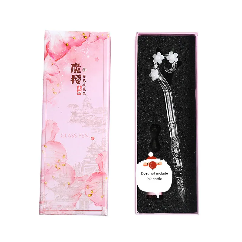 Ручка перьевая стеклянная в форме цветка с кристаллами 1 комплект| |