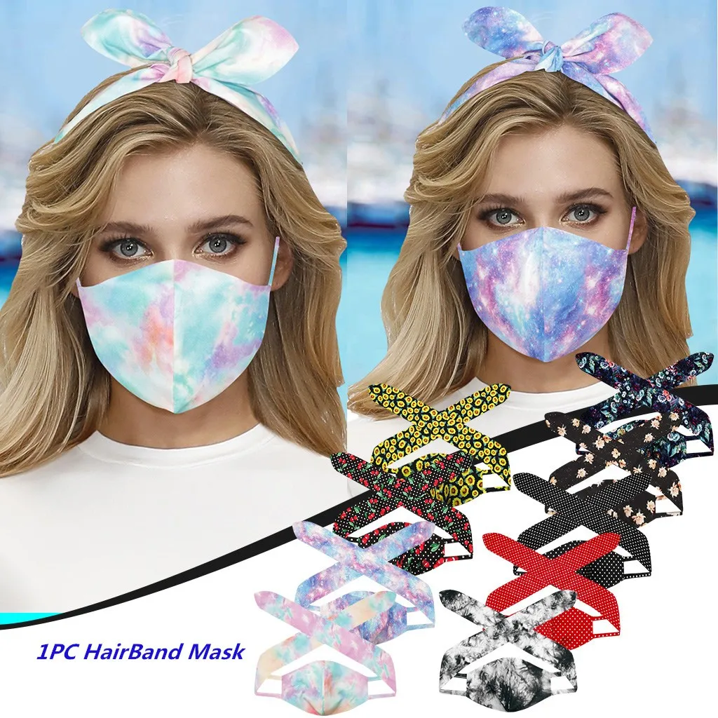 Милая маска для женщин и девушек с лентой волос повязка лица многоразовая