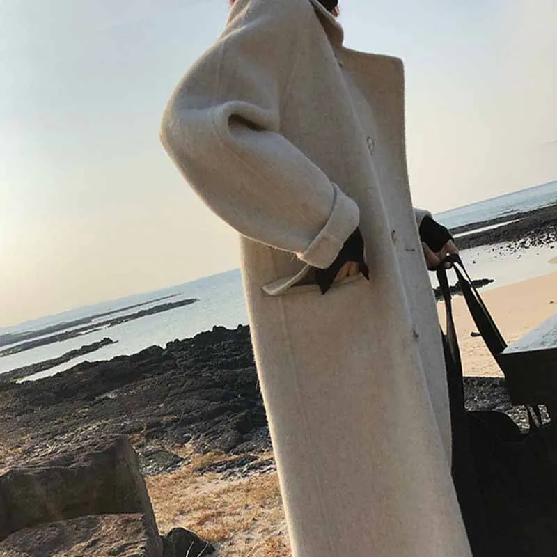 

Winter Wool Cashmere Long Coat Women Warm Outerwear Ladies Thicken Trench Coats Elegant Female Office Wear Korean Clothing