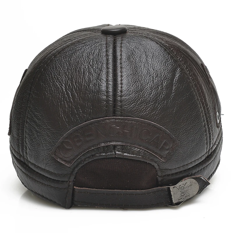 

2020 Brand men's leather baseball cap, autumn and winter outdoor earmuffs warm hat, cowhide high-quality casual hat