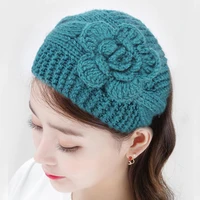 free shipping hand knitted wide brimmed hair with hood warm headgear flower headscarf hair accessories headband