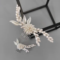 2pcs sets glossy pearl hair comb brides wheat flower comb set white wedding hair combs hair accessories