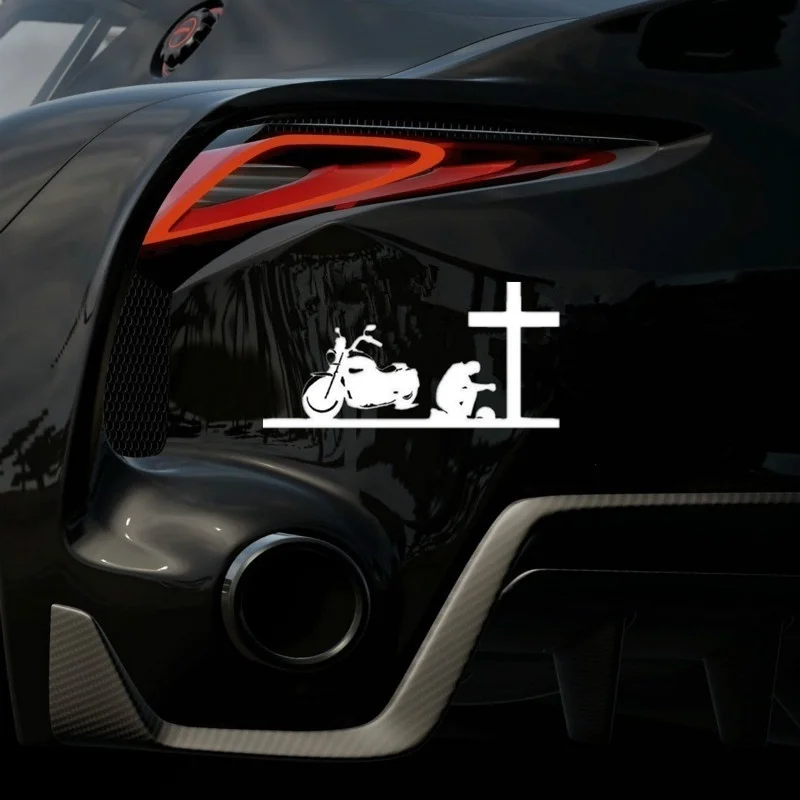 Etiqueta engomada divertida de la motocicleta del hombre de la Cruz de la oraci&oacute;n para la ventana, etiqueta engomada de la ventana, Jew203-3