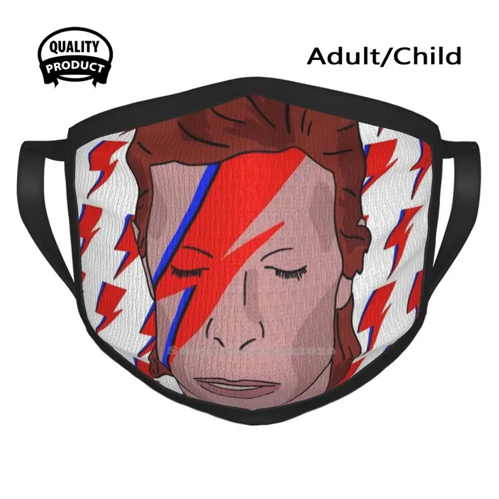 Bowie Lightning Print Cotton Breathable Face Mouth Mask David Bowie Sketch Music Cool Edgy Fun Love Vinyl Record