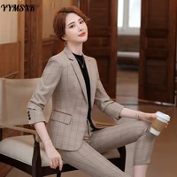 high end womens business wear plaid suit pants 2 piece suit temperament casual long sleeved blazer slim high waist trousers