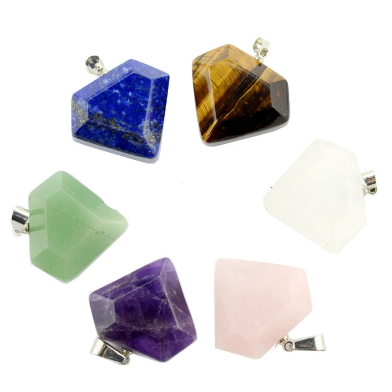 

1pc Hexagon Natural Stone Pink Quartz Crystal Lapis Tiger Eye Pendant for Diy Jewelry Making Necklace Accessories