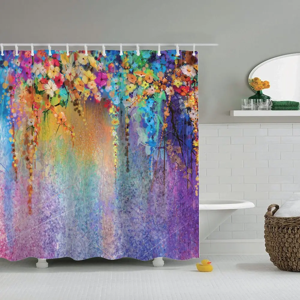 Занавеска для душа Dafield цветок яркие цветные винтажные Цветочные листья