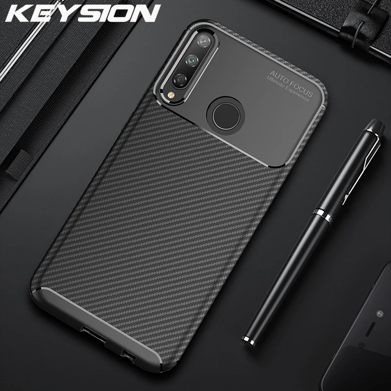Чехол KEYSION для телефона Huawei P40 Lite E текстура углеродного волокна Противоударная