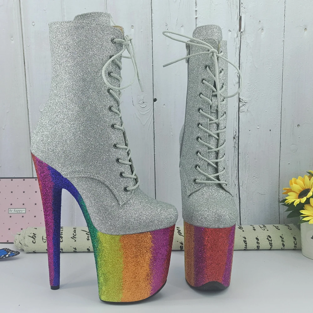 Leecabe радужные разноцветные блестящие сапоги на платформе и высоком каблуке 20 см/8