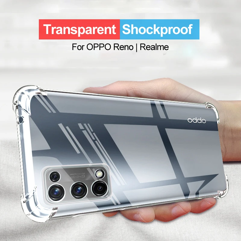 Чехол для OPPO RENO 5, 4 Pro Plus, 5Z, 5G, A15, A93, A55, A74, A54, Realme V13, V15, 8, C21, C20, C11, 6 Pro, X50 GT, прозрачный