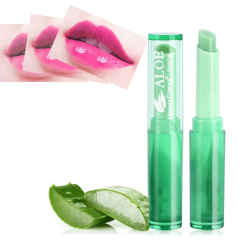 

Winter Moisturizer Lip Balm Makeup Natural Aloe Vera Plant Nutritious Lipstick Women Temperature Change Color Protect Lip