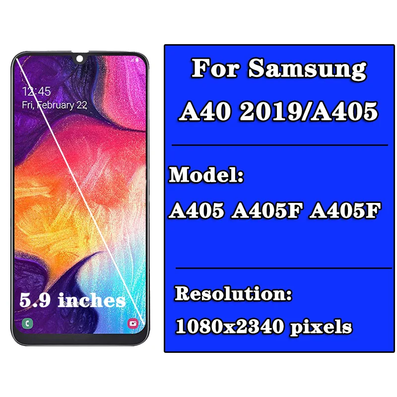 100% тест для Samsung A40 LCD 2019 A405 ЖК-дисплей сенсорный экран дигитайзер в сборе с рамкой