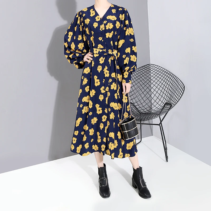 * Новинка 2019 Женское зимнее платье с длинным рукавом фонариком желтое красное