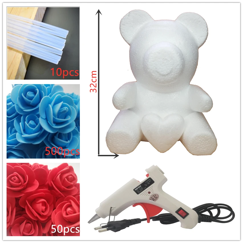 38cm blue bear Пузырьковая Роза медведи ПЕНА РОЗА ручной работы медведь плесень DIY искусственный цветок розы Медведь пластик медведь розы - Цвет: 38cm blue bear