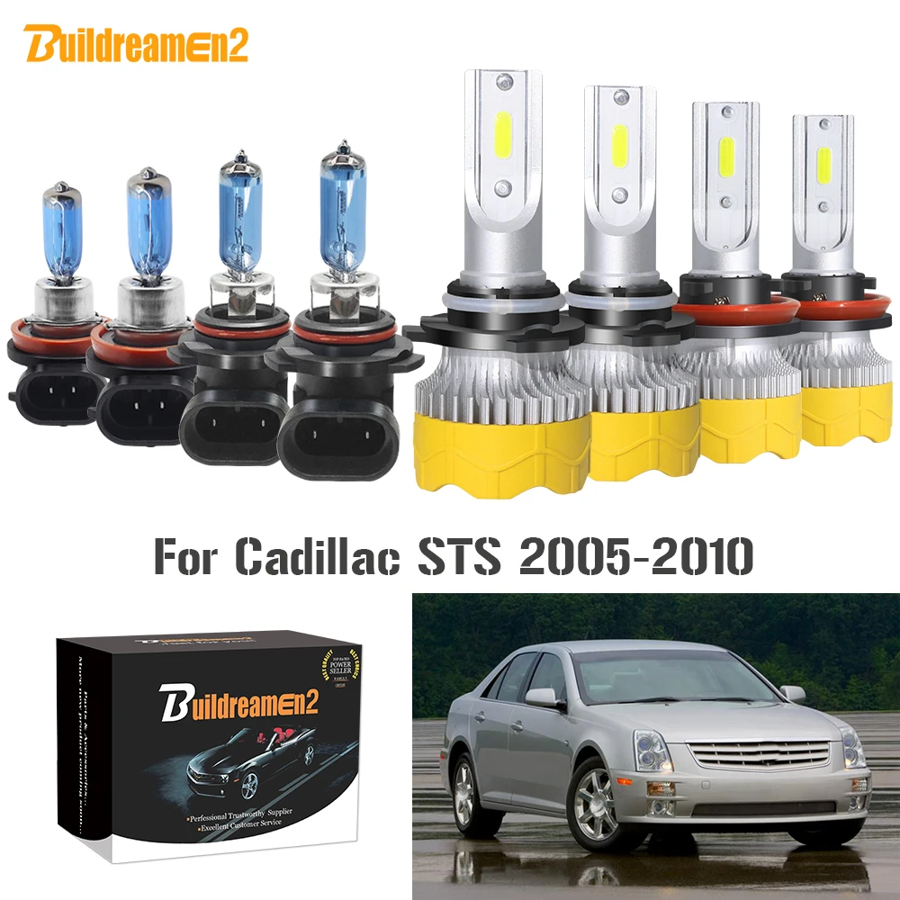 

Buildreamen2 4 Pieces Car Headlight High Beam + Low Beam LED Halogen Headlamp Light 9005 H11 12V For Cadillac STS 2005-2010
