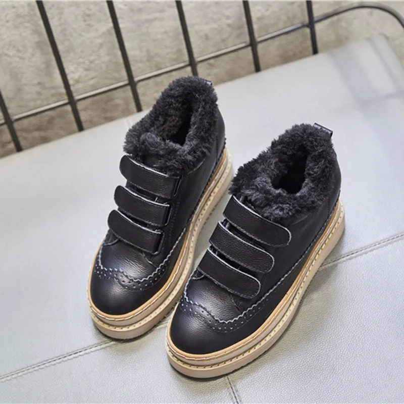 blackvetvel SWYIVY Chaussures/повседневная кожаная обувь; женские кроссовки; Femme; коллекция года; зимние белые кроссовки на платформе для женщин; женская обувь на застежке-липучке - Цвет: blackvetvel