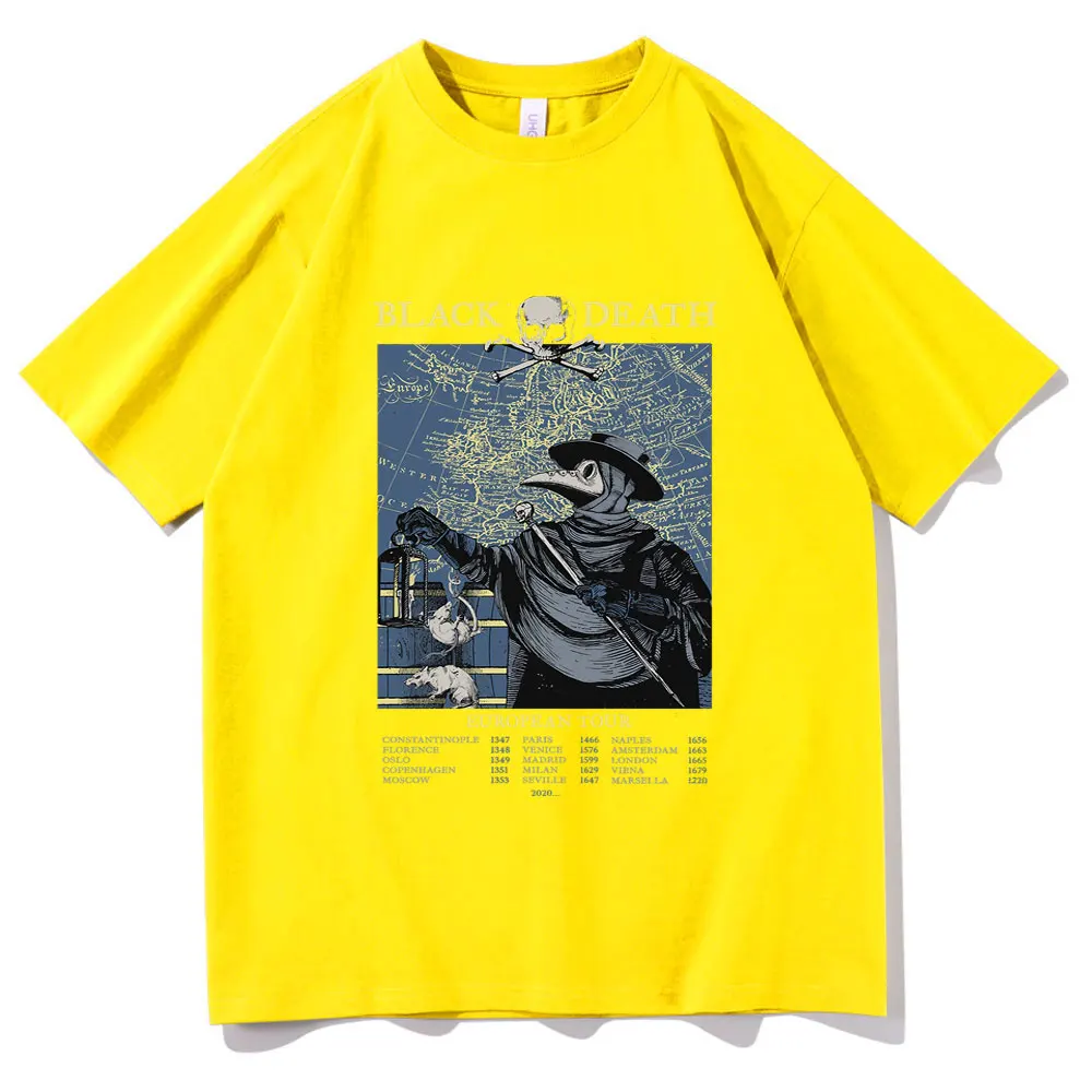 

Plague Doctor Pattern Print Tshirt Awesome Death Tour Font Print T-shirt Summer Men Women European Style Tee Unisex Cool T Shirt