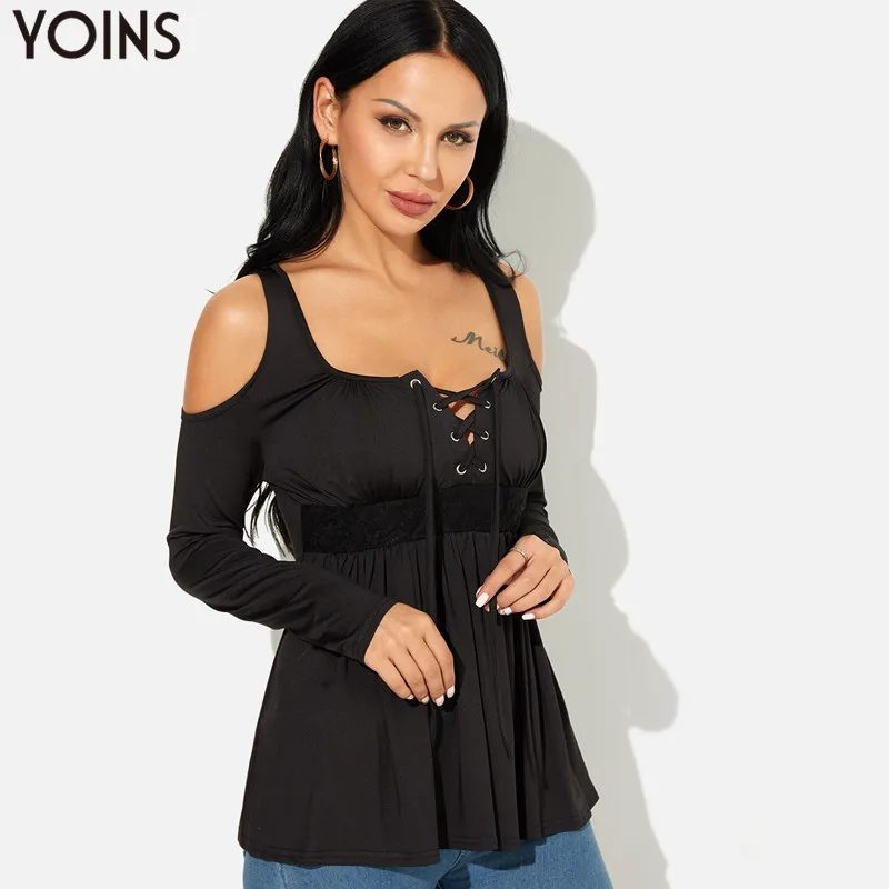 YOINS женские сексуальные блузки с открытыми плечами рубашки 2020 осень весна