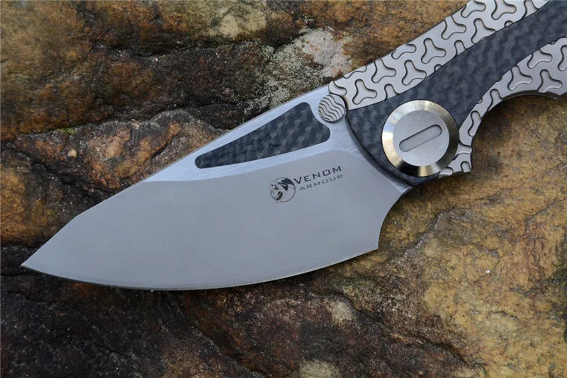 Охотничий нож VENOM armor M390 карманный складной клинок из стали и CF ручка титана