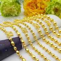 classical 24k yellow gold plated necklace for women men 6mm 10mm solid bead shape necklace chain wedding engagement fine jewelry